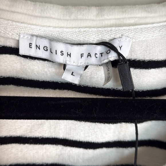 English Factory Black Stripe Pleated Puff Sleeve Top Size Large - Picture 4 of 6